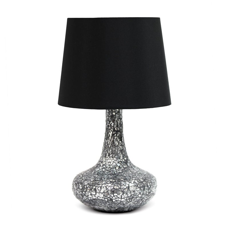 Simple Designs LT3039-BLK 14.17â€ Contemporary Mosaic Tiled Glass Genie Standard Table Lamp with Matching Fabric Shade for Home DÃ©cor, Bedroom, Living Room, Foyer, Office, Black/Silver - Image 1